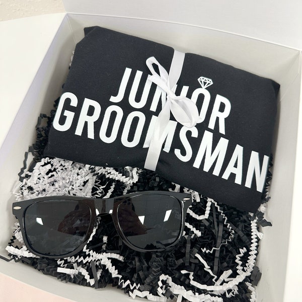 Junior groomsman proposal set- will you be my jr groomsman - junior groomsman shirt sunglasses - gift idea- groomsmen proposal gifts-