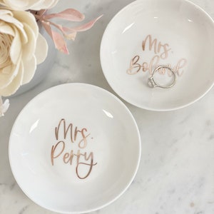 Personalized Mrs ring dish- bride trinket dish tray jewelry holder- miss to Mrs I said yes- engagement gift for bride to be gift box idea