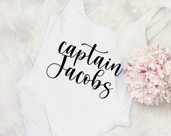 personalized captain bathing suit- bride swimsuit- one piece custom swimsuit for bachelorette party swims- beach bridal- honeymoon swim wear