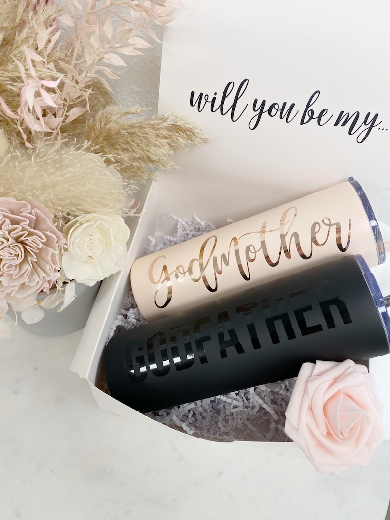 Will you be my godmother gift godparents proposal gift baby announcement idea fairy godmother tumbler aunt gift godfather proposal box image 2