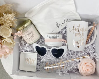 Future mrs mug- personalized bride gift box set - bride engagement gift box- bride to be makeup bag - future mrs ring dish champagne flute