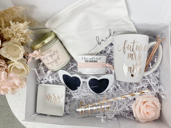 Future mrs mug personalized bride gift box set bride engagement gift box bride to be makeup bag future mrs ring dish champagne flute
