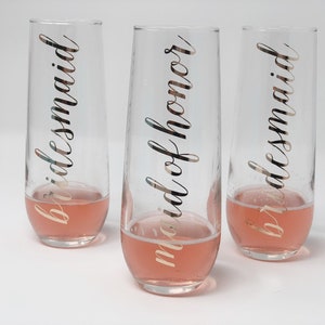 Rose gold bridesmaid champagne flutes bridesmaid gift personalized champagne flute bridemaid proposal glass champagne custom for bridal image 6