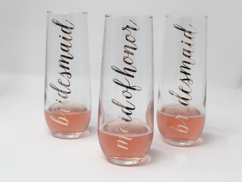 Rose gold bridesmaid champagne flutes bridesmaid gift personalized champagne flute bridemaid proposal glass champagne custom for bridal image 6