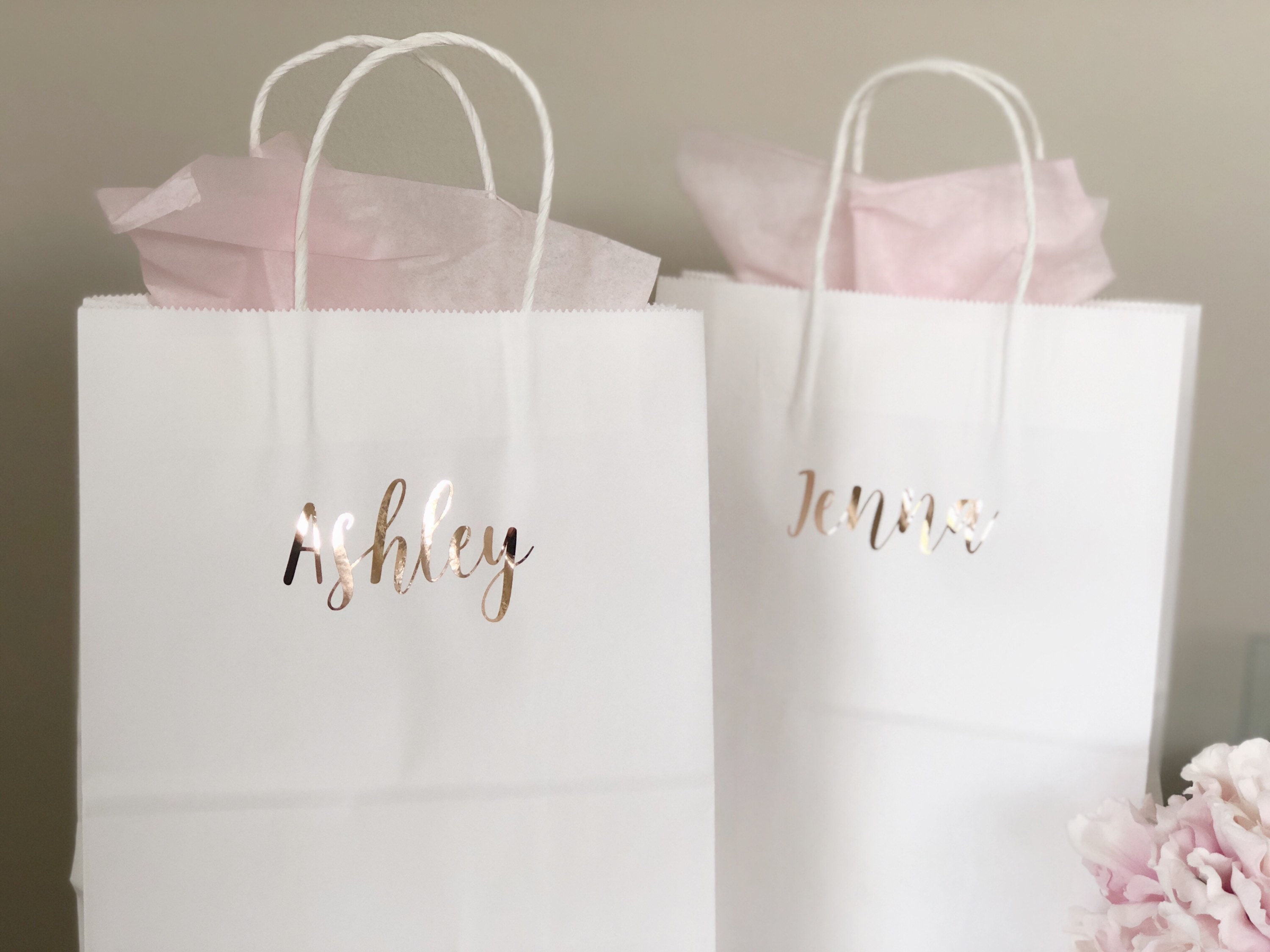 Bridesmaid gift bags wedding party gift bags rose gold personalized