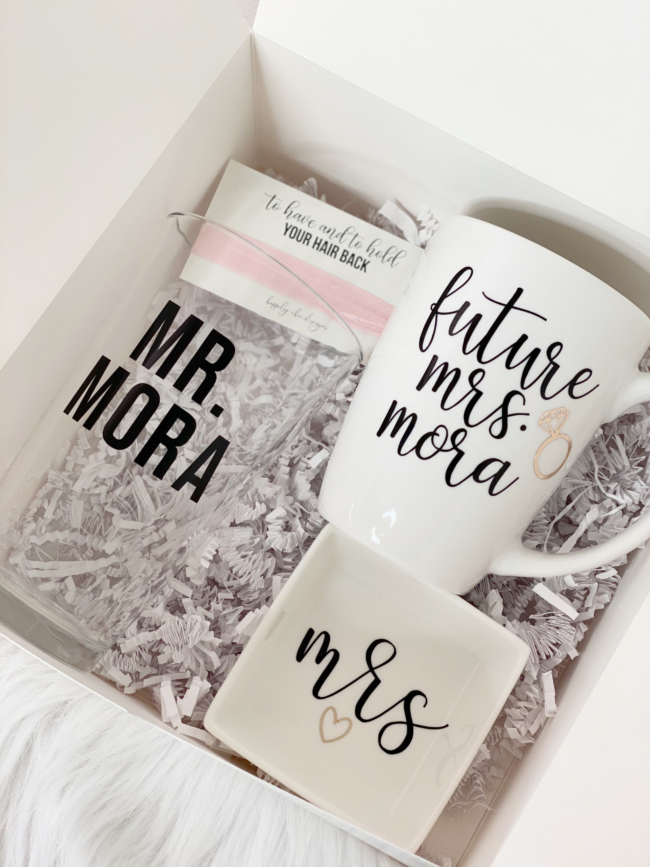 Mr and Mrs engagement gift box set future Mrs lucky mr beer glass mug