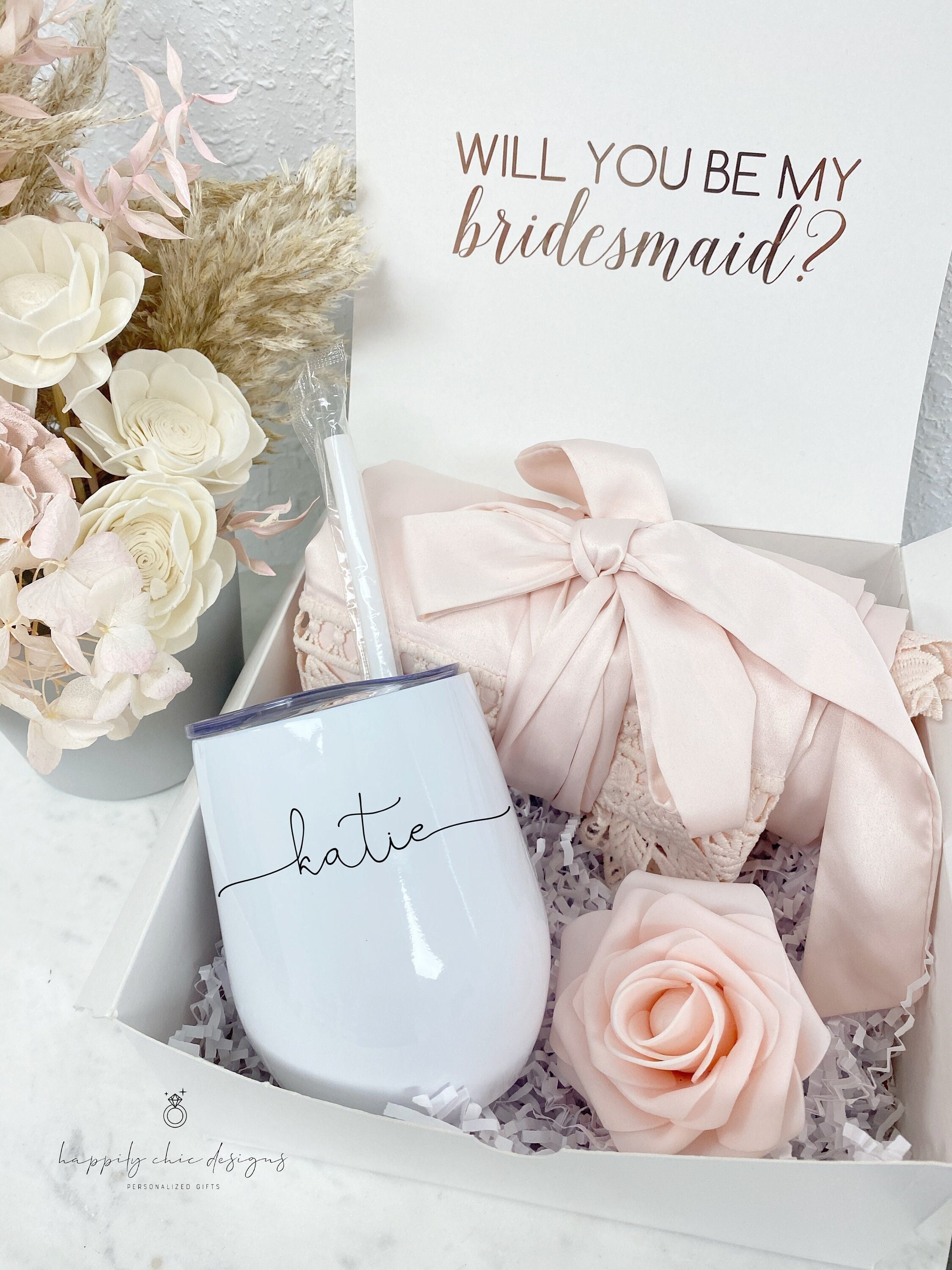 Bridesmaid Proposal Box and Bride Gift Box - Includes 5 gifts, Note Card,  and Crinkle Paper!