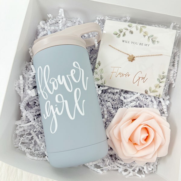 Flower girl proposal gift box- will you be my flower girl- petal patrol- gift for flower girl sippy cup water bottle- daisy necklace