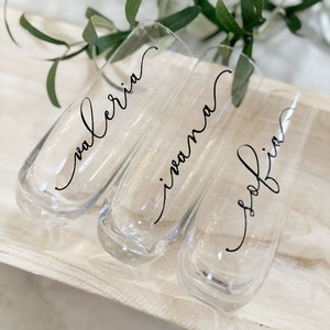 Bridesmaid champagne flutes personalized champagne glasses stemless champagne flutes for bridal party gifts for bridesmaid proposal idea image 4