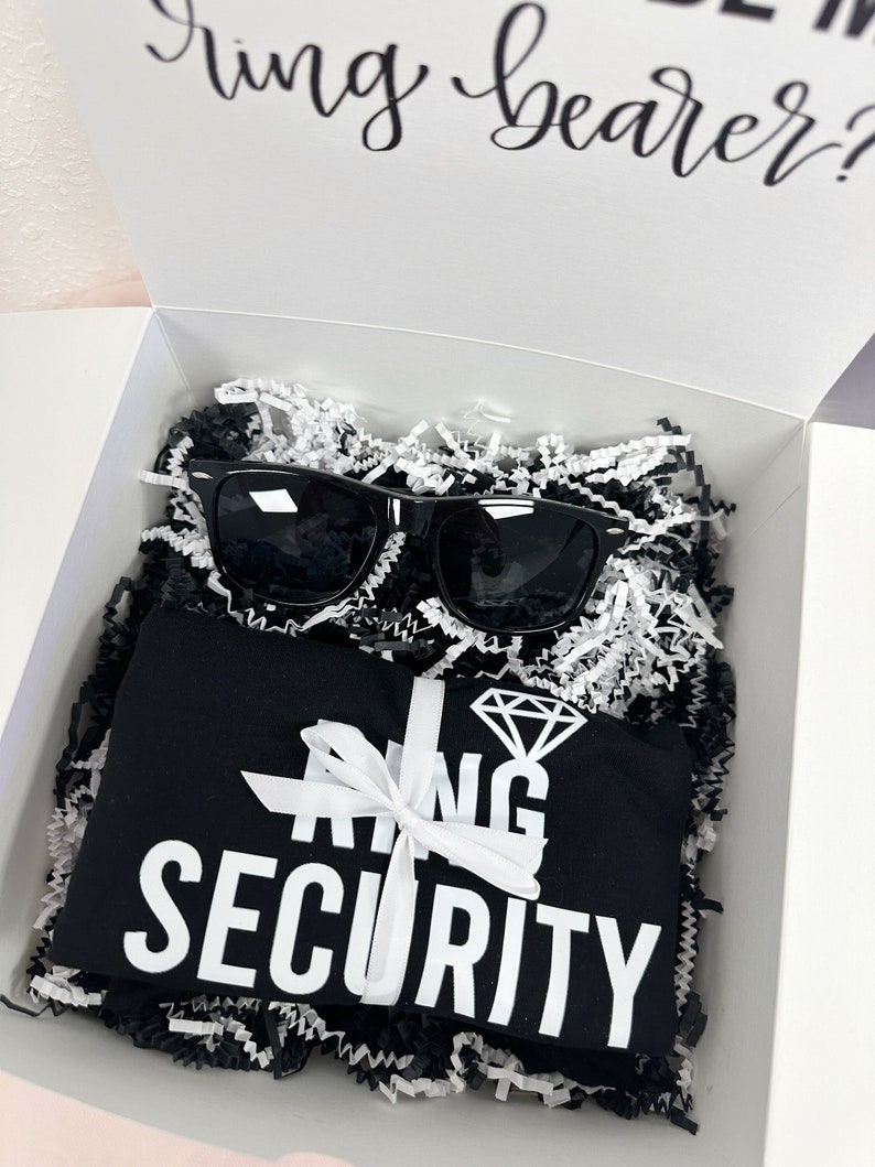 Ring bearer proposal set will you be my ring bearer ring security shirt sunglasses ring bearer gift idea groomsmen proposal gifts image 3