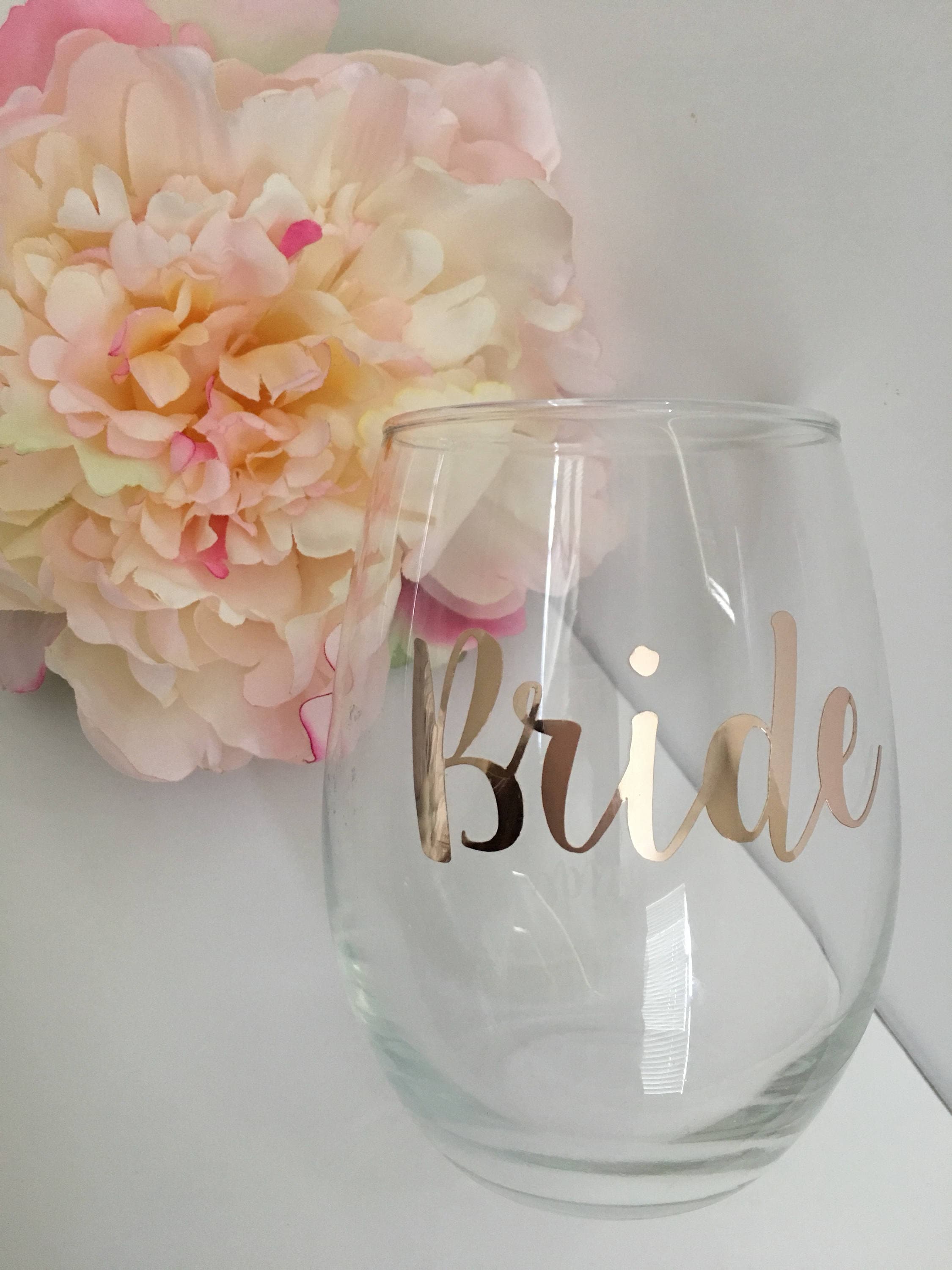 Rose gold bride wine glass rose gold personalized glass Etsy