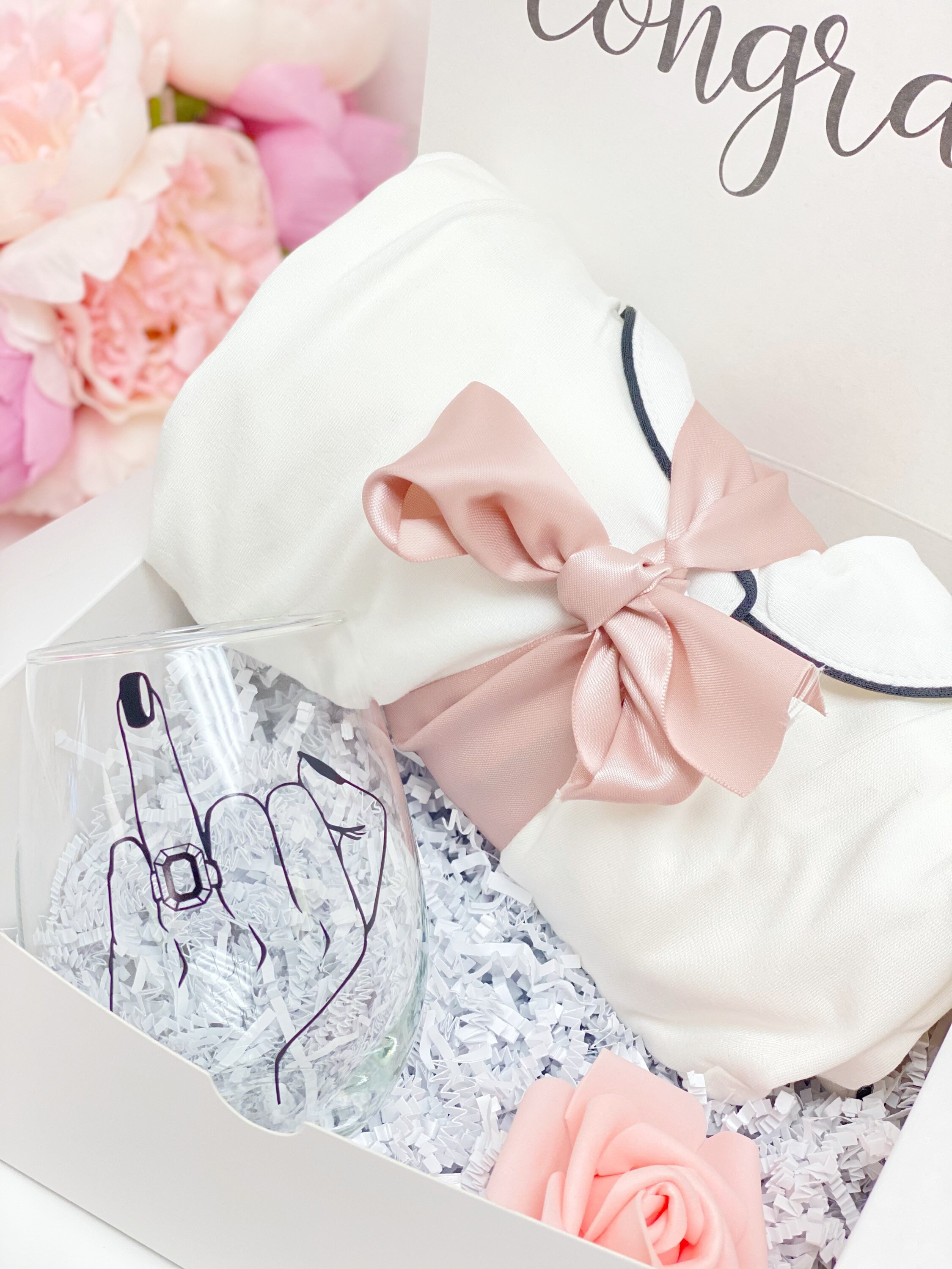 Bride Pajamas gift box set wine glass wifey pajama sleep shirt PJ engagement gift wedding day