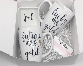 Engagement gift Soon to be Mrs and One lucky Mr mugs set of 2  gift present 395 