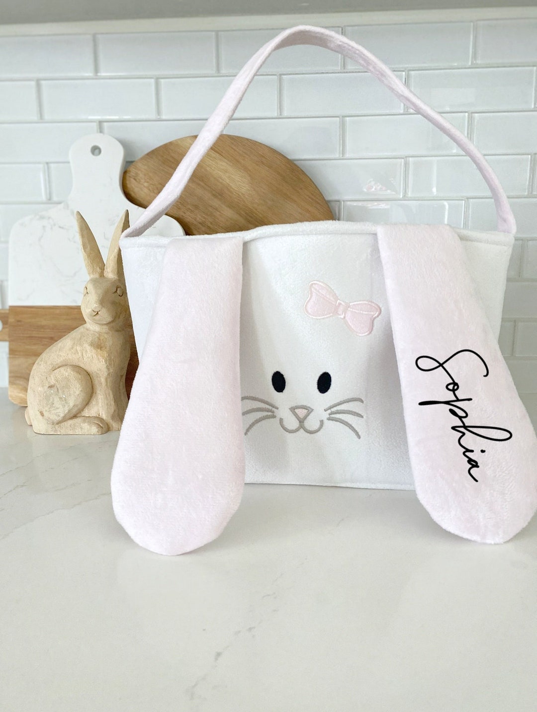 Baby Girl Easter Basket With Name Custom Kids Easter Basket Bunny Face