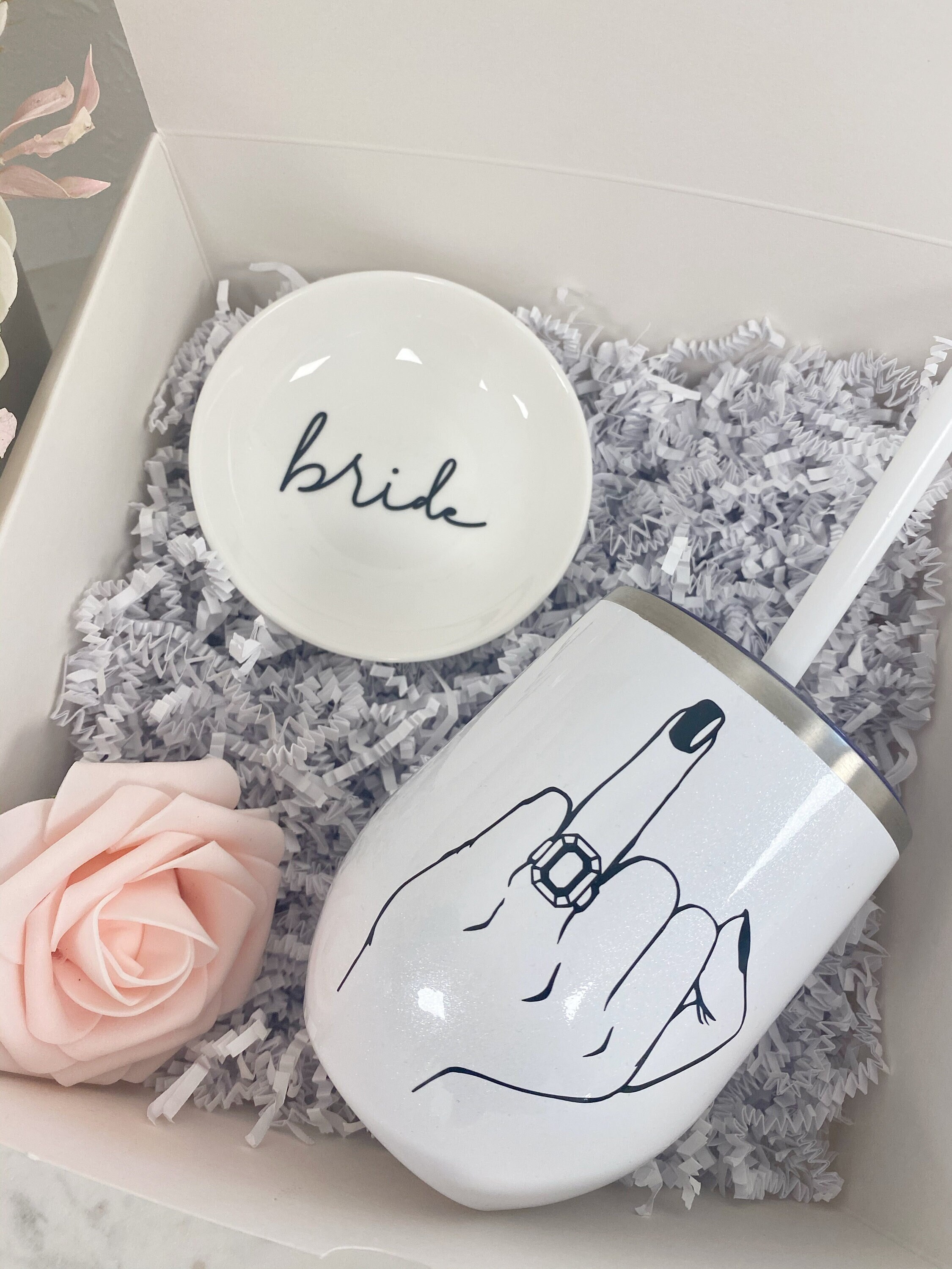 Bride stainless steel tumbler GIFT box set wedding ring finger wine