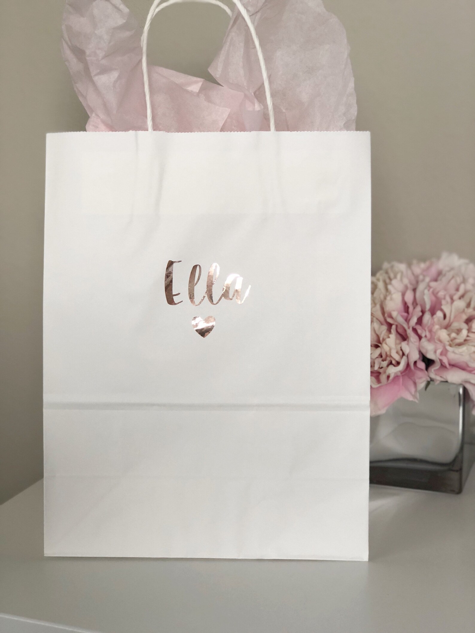 LARGE Personalized Rose Gold Gift Bags Bridemaid Gift Bags Etsy