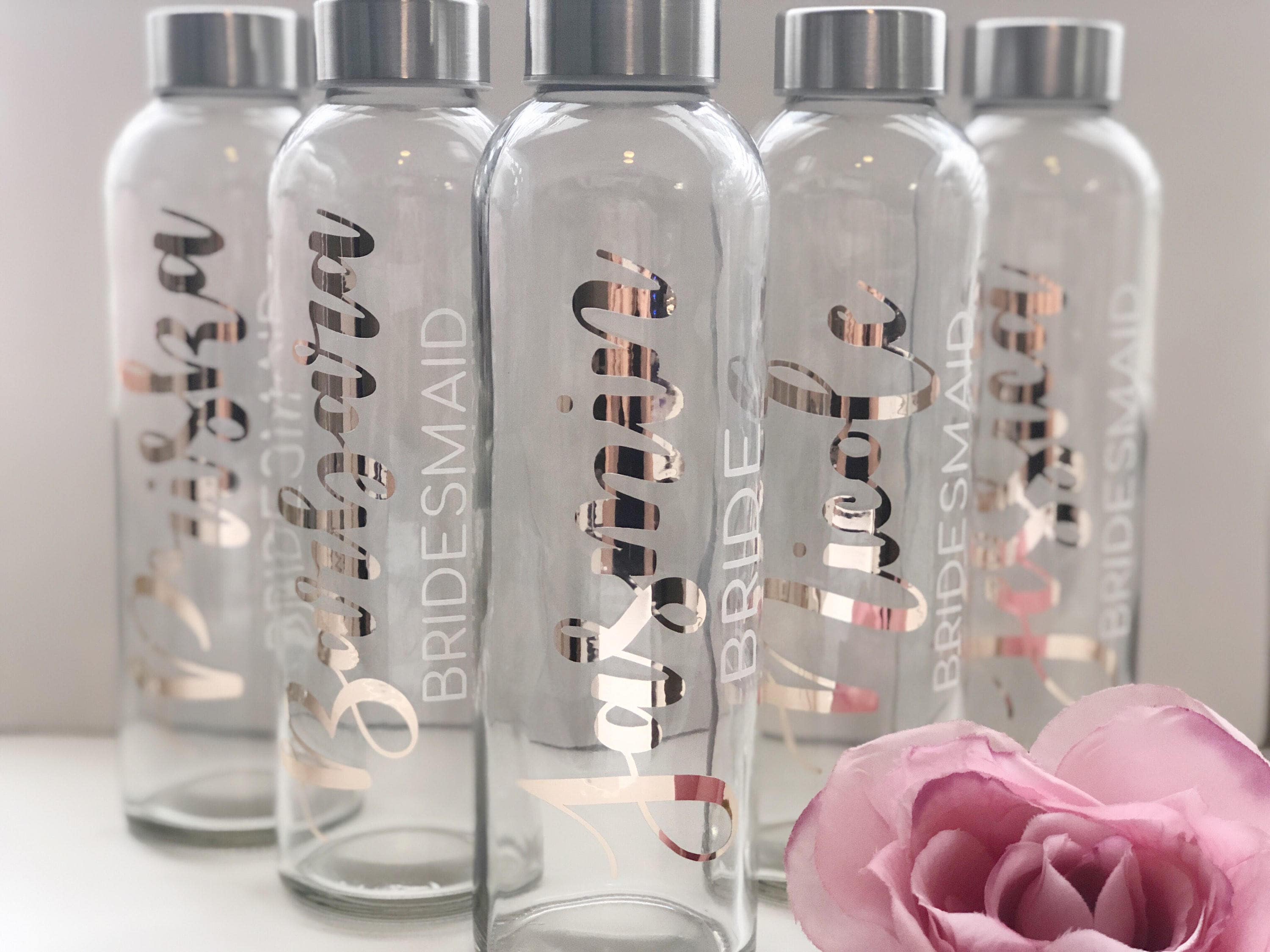 Rose gold glass water bottles bridesmaid water bottles personalized water bottles glass water
