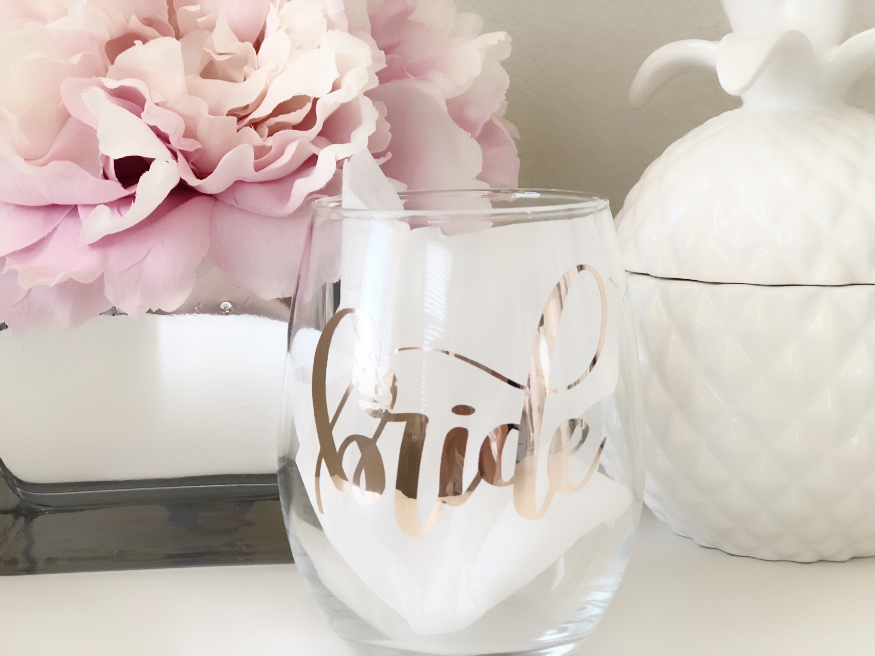 Bride wine glass rose gold bride wine tumbler engagement wine glass