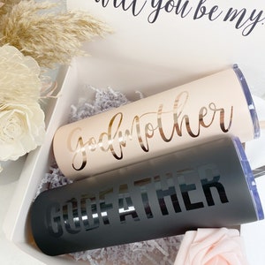 Will you be my godmother gift godparents proposal gift baby announcement idea fairy godmother tumbler aunt gift godfather proposal box image 1