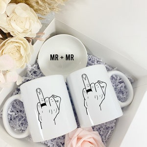 woman middle ring finger engagement gift box couple mugs mr and mrs his and hers wifey and hubby wedding day gift idea engayed gay couple image 3