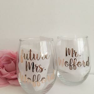 Future mrs wine glass bride gift engagement gift rose gold wine glass future mrs bride wine glass bride to be gift personalized image 5