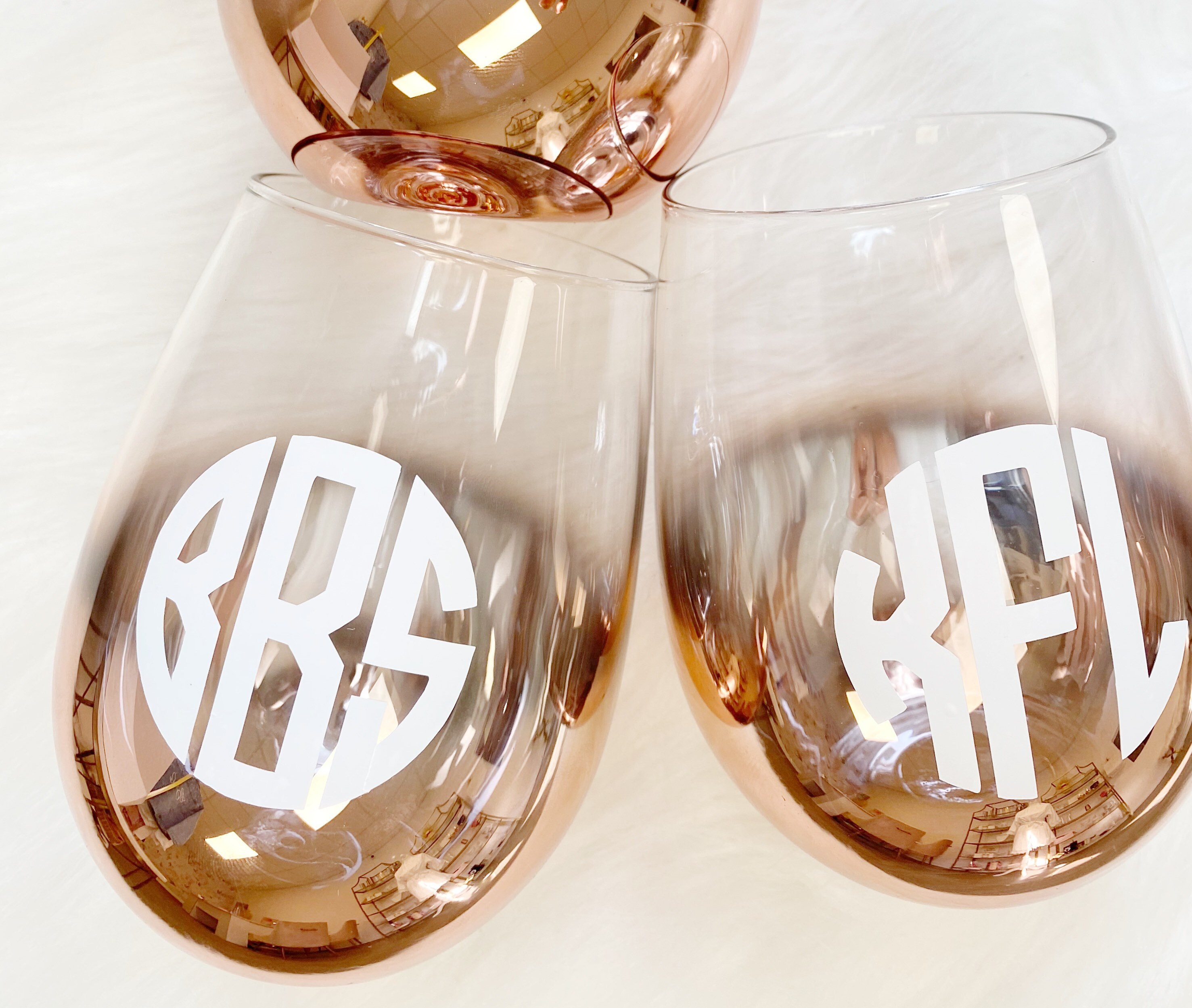 Personalized bridesmaid wine glasses OMBRE rose gold wine glass