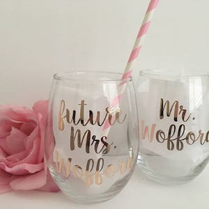 Future mrs wine glass bride gift engagement gift rose gold wine glass future mrs bride wine glass bride to be gift personalized image 2