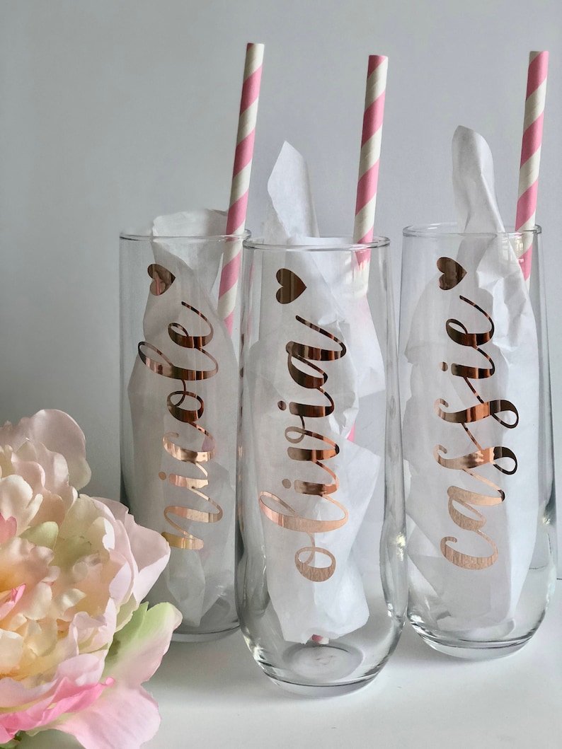 rose gold champagne flutes bridesmaid champagne flutes bridesmaid proposal idea bridesmaid gift champagne glasses personalized champagn image 3