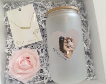 Mama necklace, Mother's Day gift box idea, gift for mom, personalized photo mug, custom ice coffee cup for mom , best mom ever jewelry