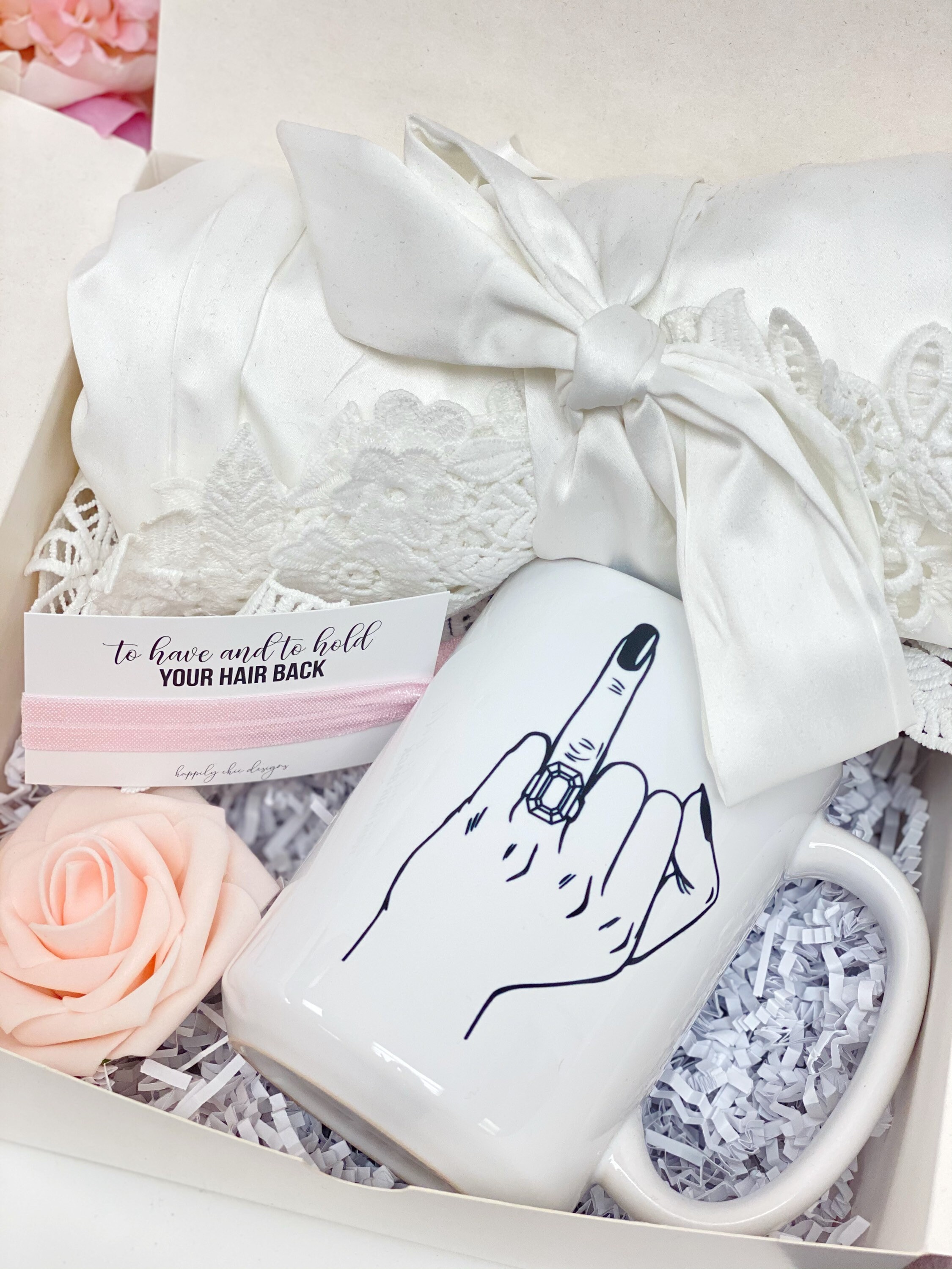 Bride gift box set engagement gift idea bride white satin lace robe