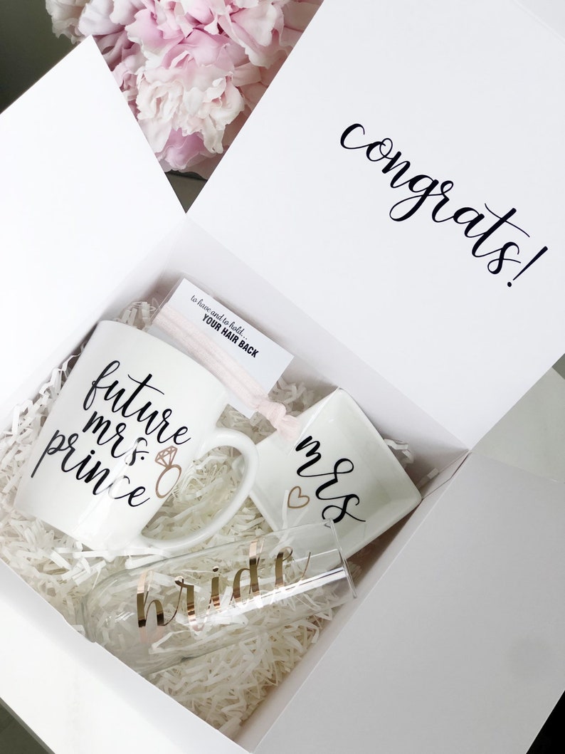 Bride gift box set engagement gift box future mrs gift set bride mug champagne flute ring dish congratulations gift box set for bride to image 4