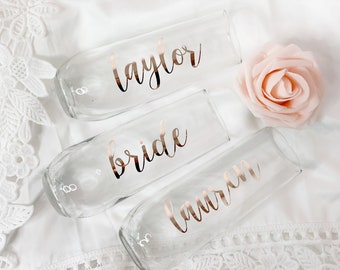 Bride bridesmaid champagne flute- personalized champagne glass- rose gold  flute- bridesmaid proposal gift idea stemless champagne glas