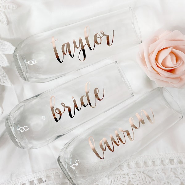 Bride bridesmaid champagne flute- personalized champagne glass- rose gold  flute- bridesmaid proposal gift idea stemless champagne glas