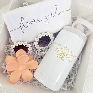 Flower girl proposal gift box- will you be my flower girl- flower girl shirt- personalized tumbler cup- petal patrol daisy sunglasses hair