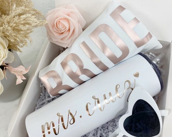 Bachelorette party bride gift box- future mrs bathing suit - one piece bride swim suit bride tumbler bride white sunglasses engagement gift