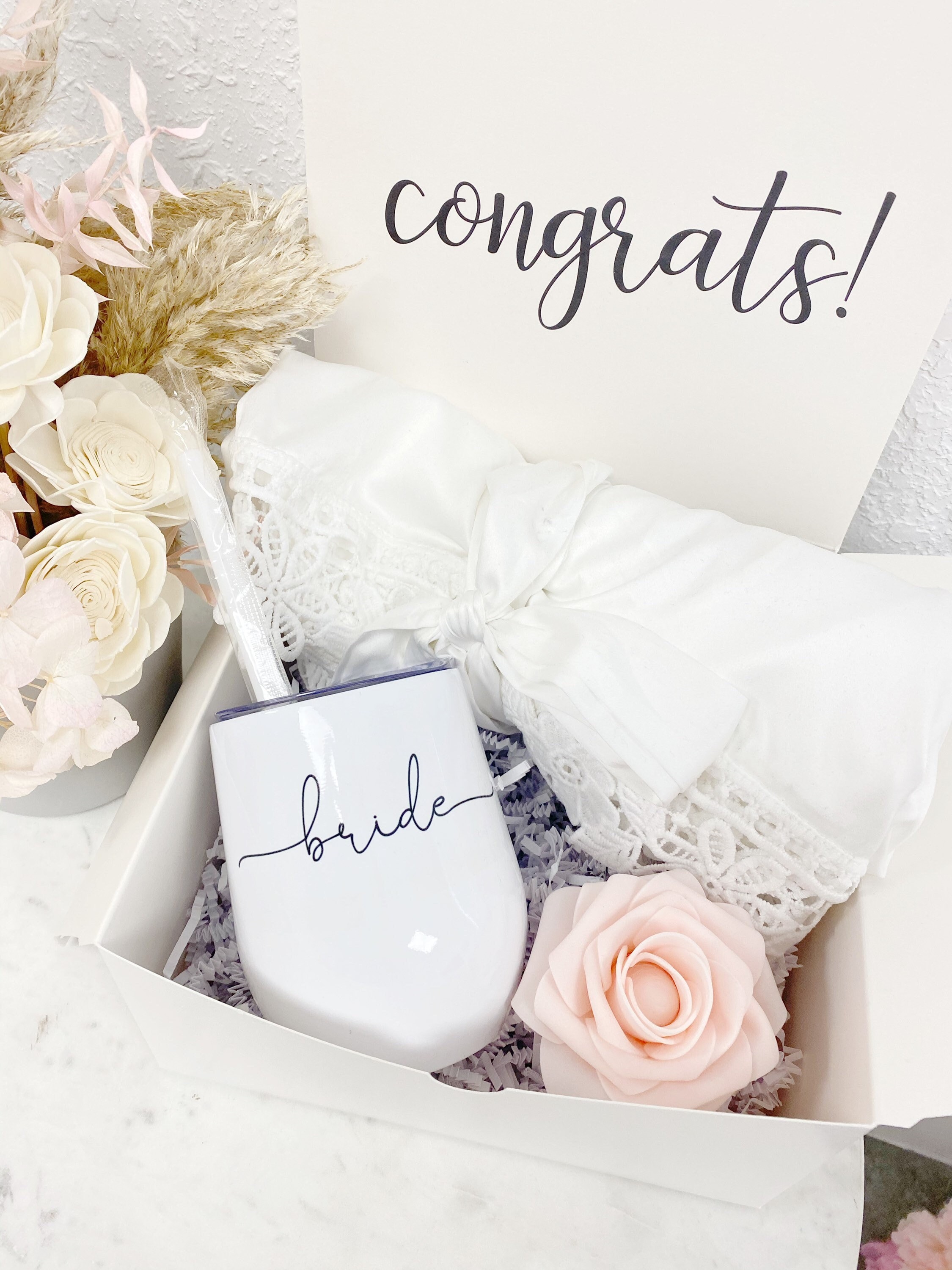Bride gift box set engagement gift idea bride white satin robe