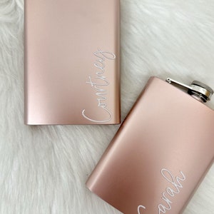 Bridesmaid rose gold flasks- personalized flask- bachelorette party gift ideas- bridesmaid proposal idea - custom flask- bridesmaid gifts