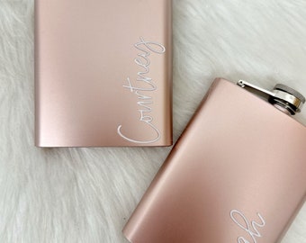 Bridesmaid rose gold flasks- personalized flask- bachelorette party gift ideas- bridesmaid proposal idea - custom flask- bridesmaid gifts