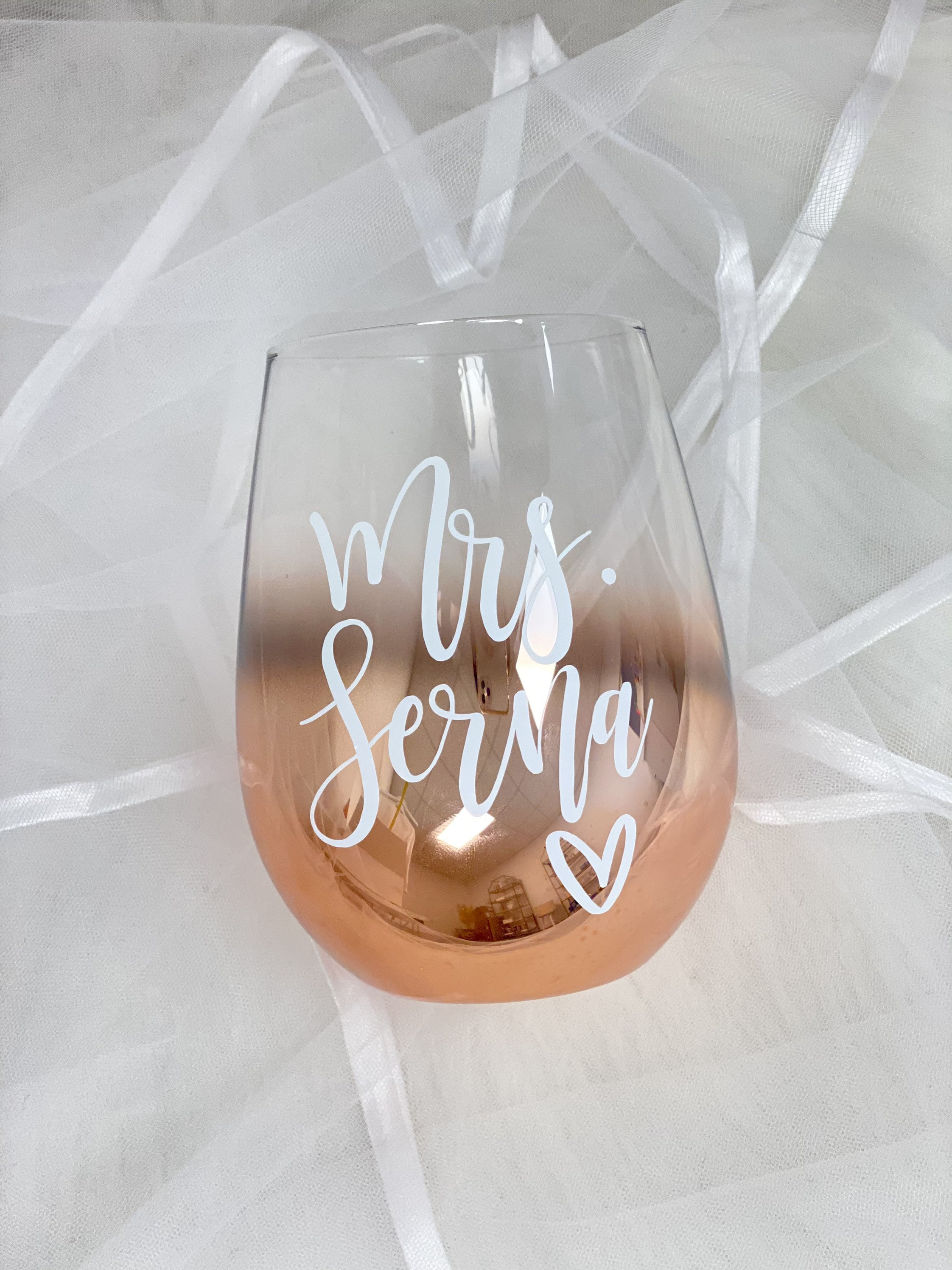 Personalized bride wine glass bride gifts engagement gift wedding wine glass ombré rose gold