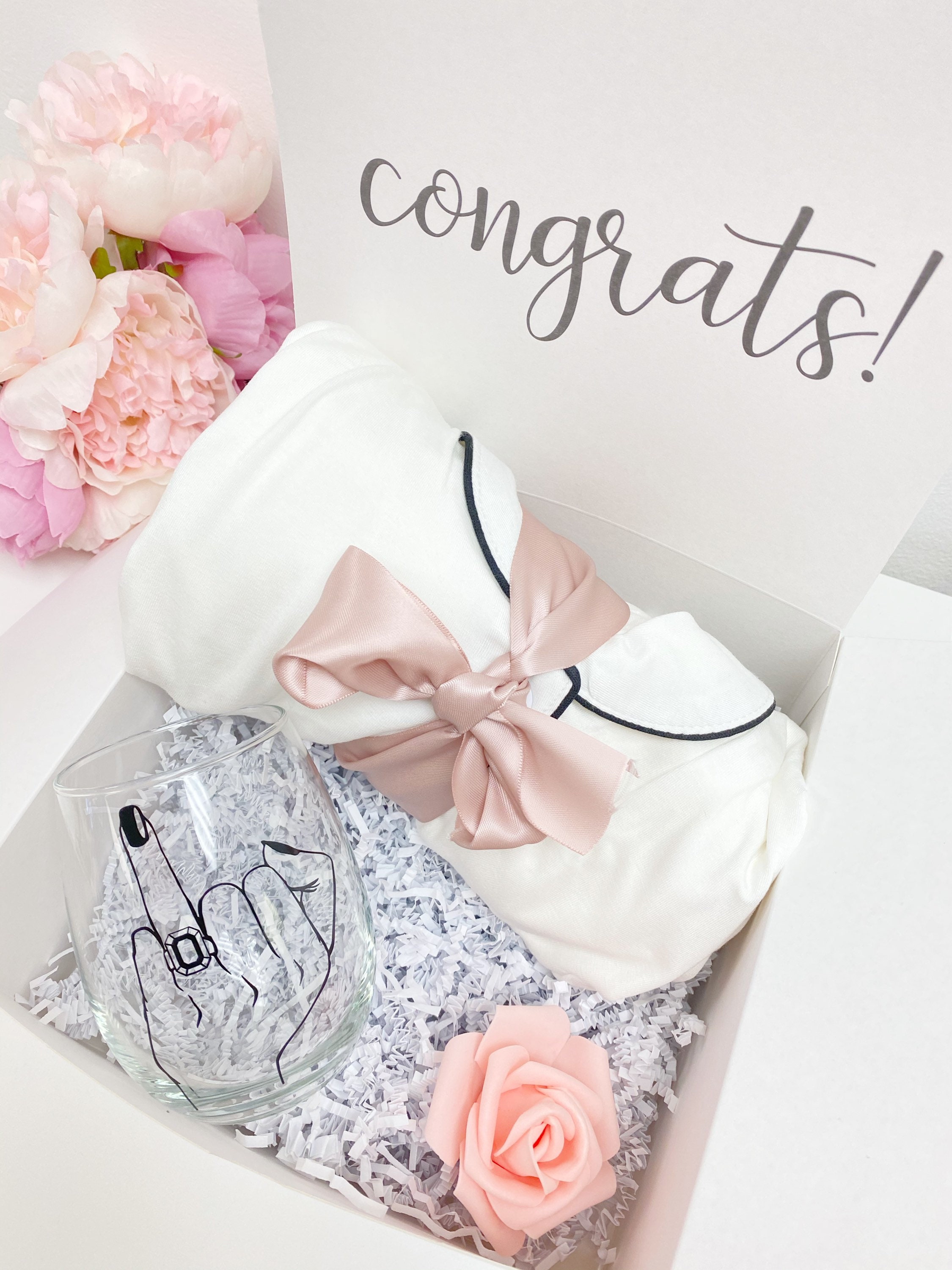 Bride Pajamas gift box set wine glass wifey pajama sleep shirt PJ engagement gift wedding day