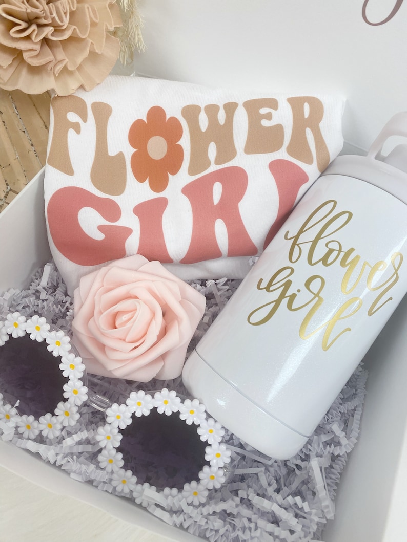 Flower girl proposal gift box will you be my flower girl retro flower girl shirt personalized tumbler cup flower girl daisy sunglasses image 4