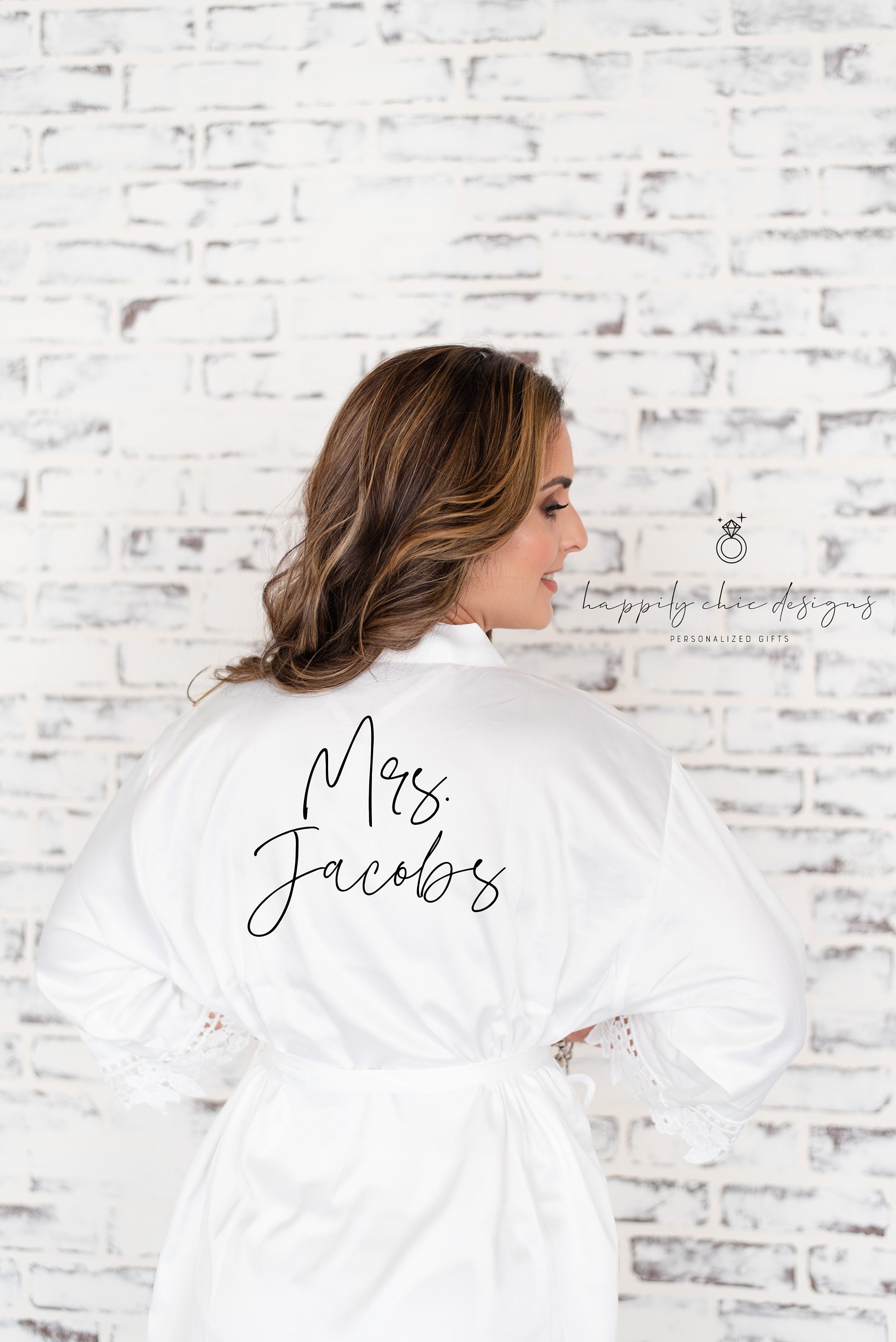 White lace satin bride robe bridal getting ready robe personalized