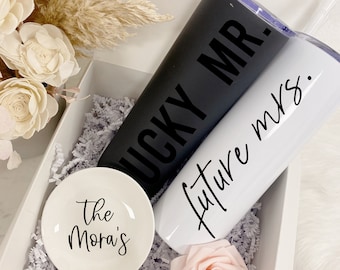 lucky mr future mrs tumblers Couples gift set- mr and mrs engagement gift box set- his and hers wifey and hubby wedding day bride groom