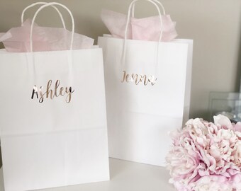 Bridesmaid gift bags- wedding party gift bags- rose gold personalized gift bags- bridal party gift bags- bridesmaid proposal gift bags ideas
