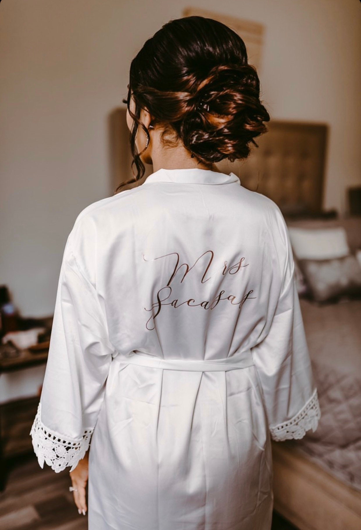 White lace satin bride robe bridal getting ready robe personalized