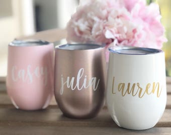 Bridesmaid wine tumbler- tumblers with names- custom personalized bridesmaid wine tumbler girls trip bridesmaid proposal gift box idea