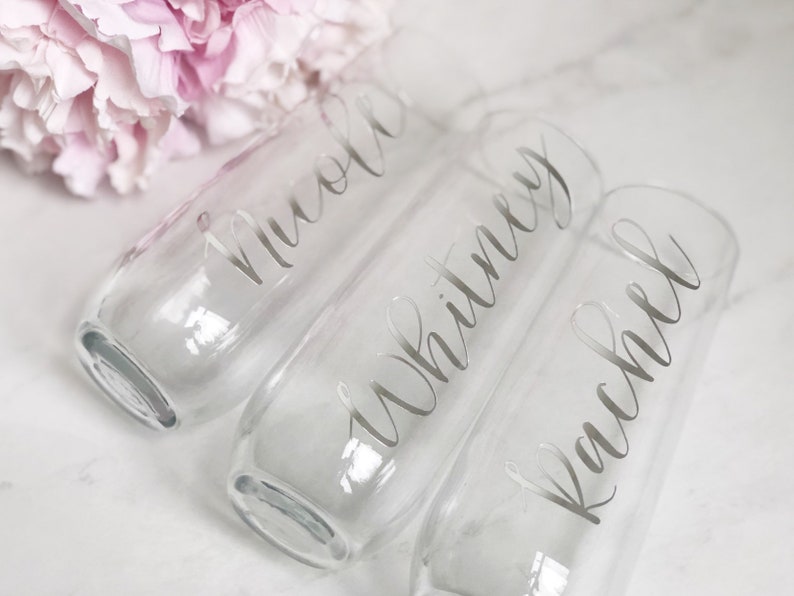 Silver bridesmaid champagne flutes personalized champagne glass gift for bridesmaid bridesmaid proposal champagne flute stemless image 4