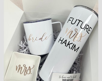 Future Mrs gift set- future Mrs tumbler- future Mrs water bottle - rose gold water bottle gift set- engagement gift box- bride gift box set