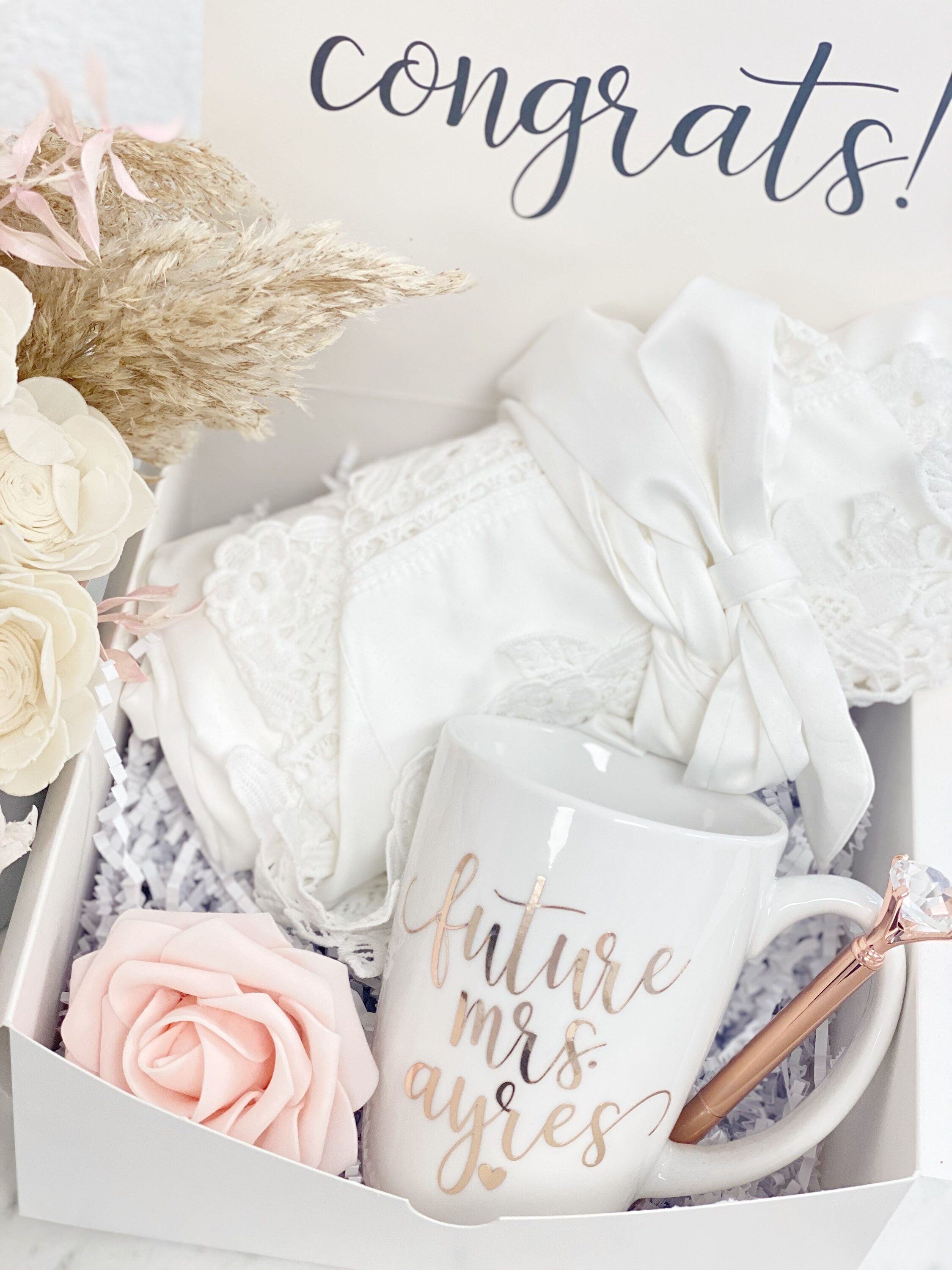 Bride gift box set engagement gift idea bride white satin robe