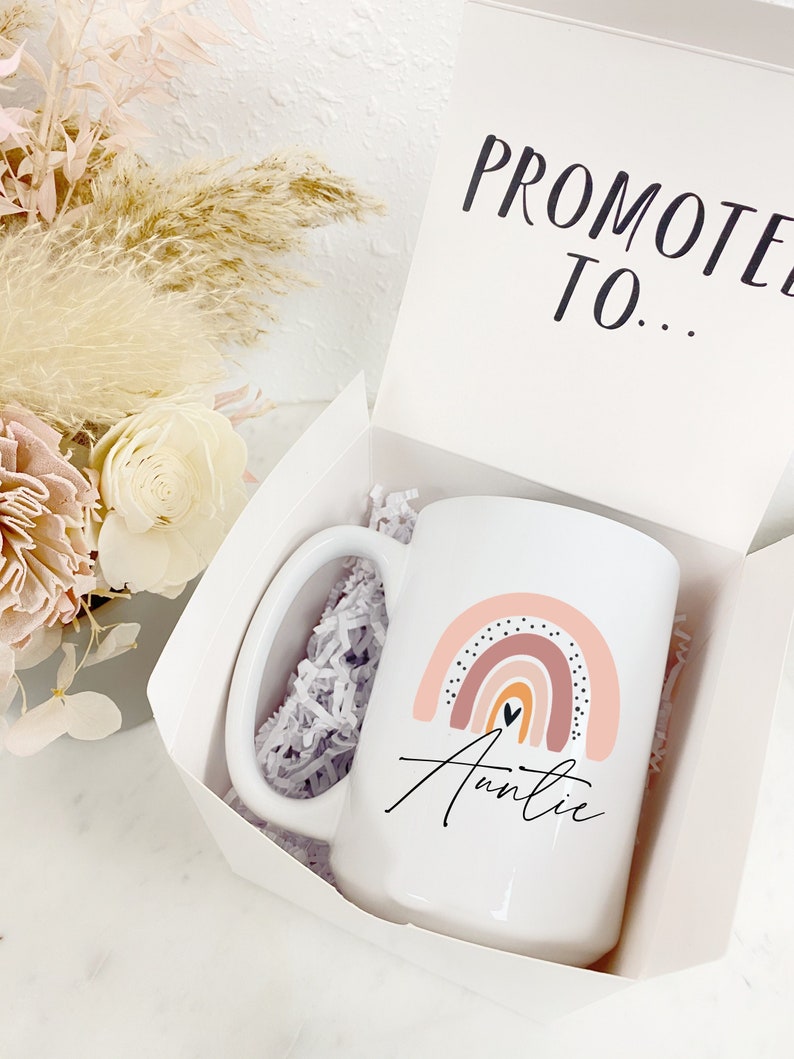 Baby announcement pregnancy announcement ideas promoted to mug set auntie mug mom to be aunt to be mug godmother proposal idea image 1